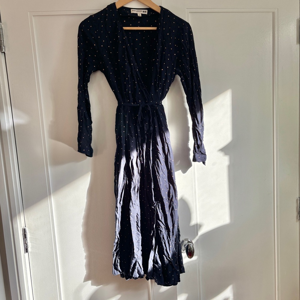 UNIQLO x INES DE LA FRESSANGE blue polka dot wrap dress